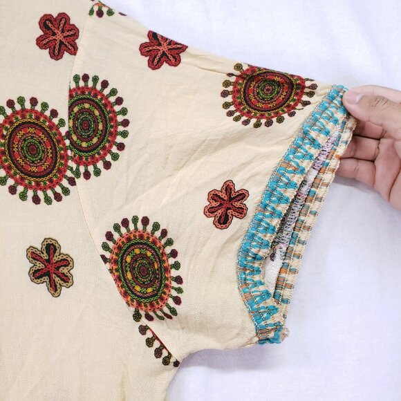 Fanda Beige Colorful Floral Print Relaxed Boho  Moo Moo Dress XL - Picture 9 of 14